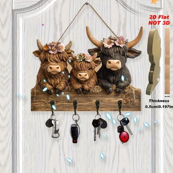 Rustic Highland Cow Wooden Hanging Ornament