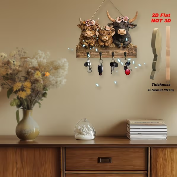 Rustic Highland Cow Wooden Hanging Ornament