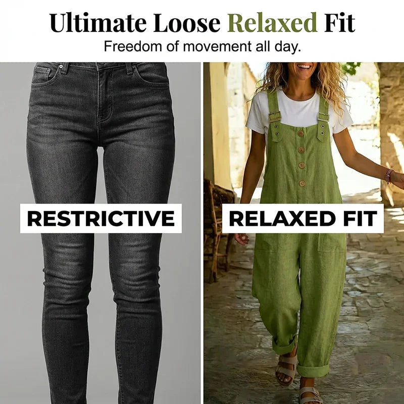 👖 LIMITED TIME 50% OFF! 🌿 Women's Casual Loose Fit Overalls – Button Front, Deep Pockets, Relaxed Style 🍃