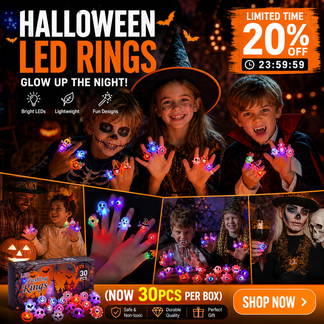 ⏰Last day Promotion 🔥-✨ LED Light Halloween Glowing Ring💍 | Flashing Light-Up Party Favor for Halloween Night 👻